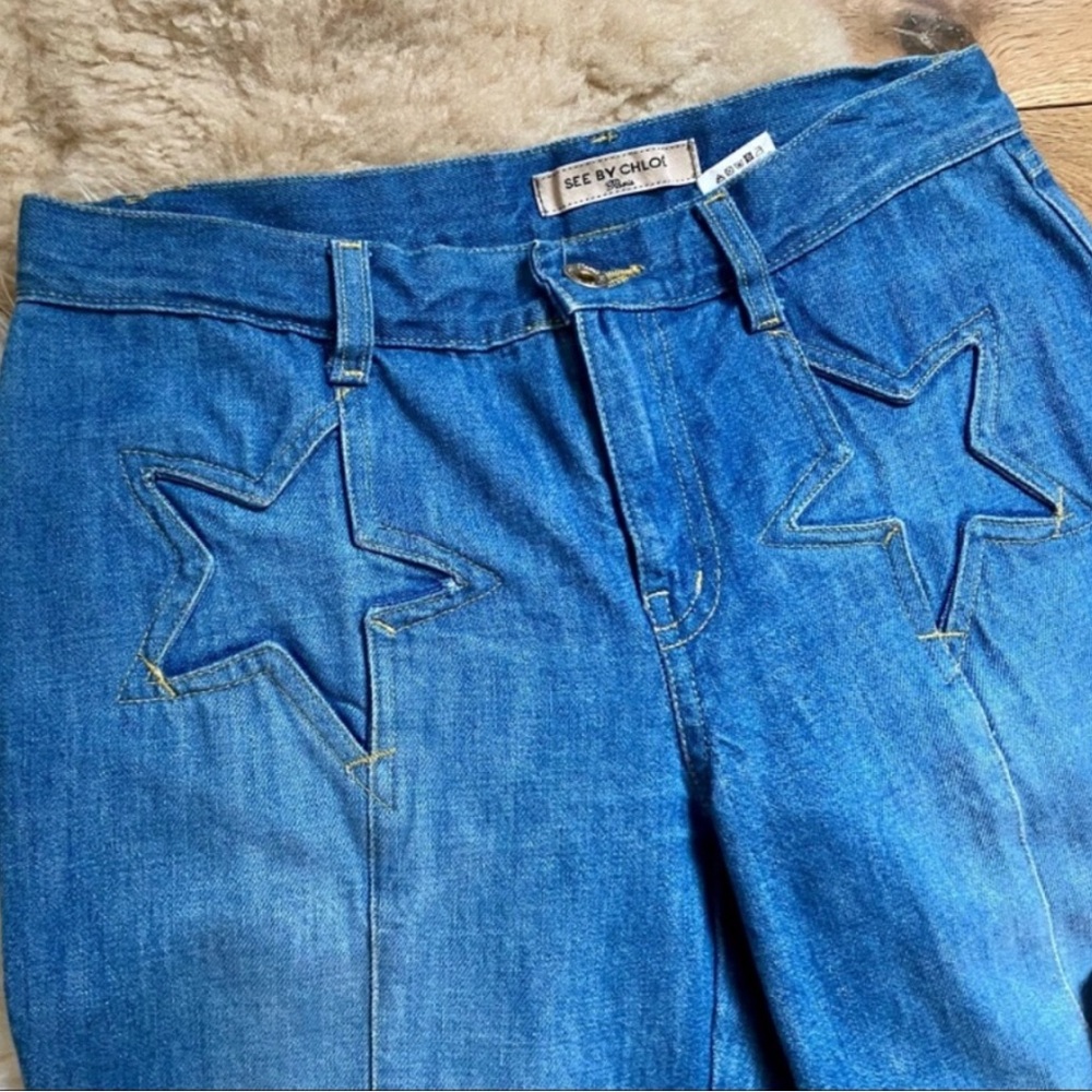 See By Chloe Women's Blue Jeans- the coolest vineyard bell bottoms